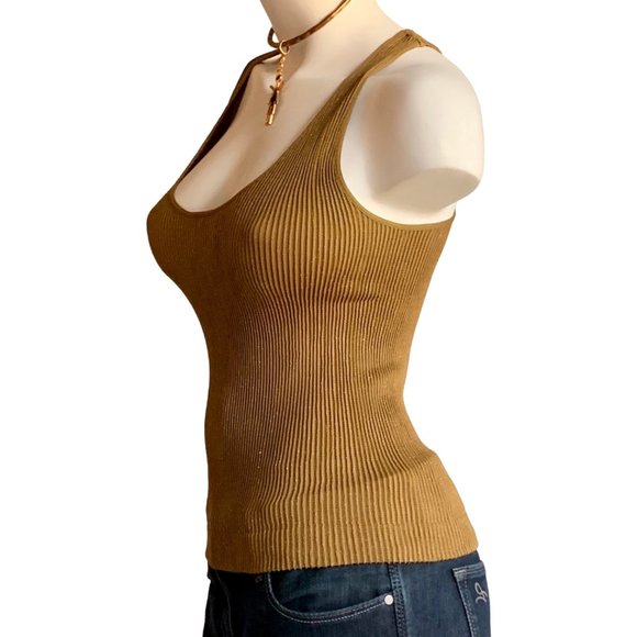 Bronze lightweight ribbed neutral pullover knit racer back sweater - size S - Picture 3 of 4